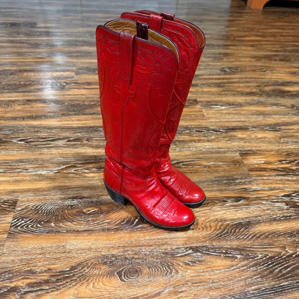 Lucchese 6.5B Western Cowboy Boots Womens Red Leather Vintage San Antonio